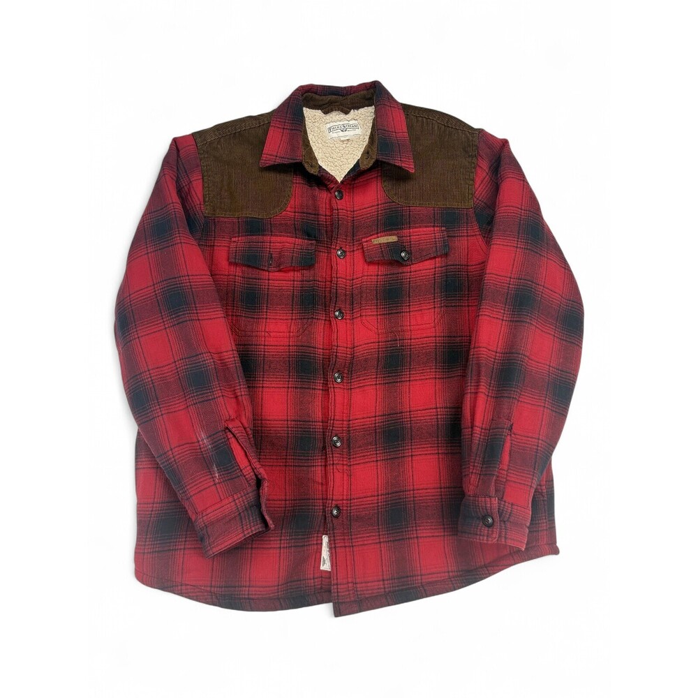 Field & Stream Men's L Red Plaid Sherpa-Lined Flannel‎ Jacket